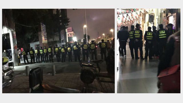 공안들이 하이옌 가톨릭 예배당 밖에서 보초를 서며 신도들이 예배당 안으로 들어가지 못하도록 막고 있다