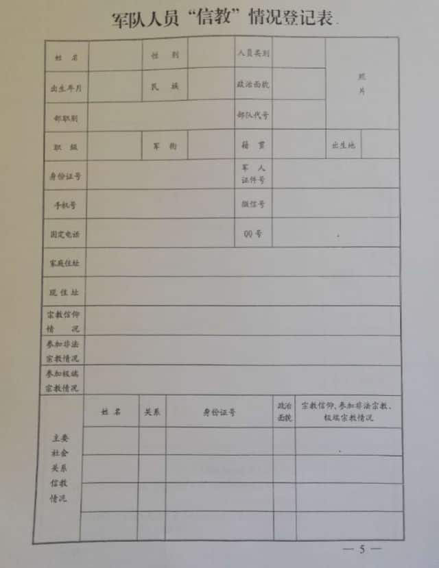 군 인사 종교현황 등록 양식