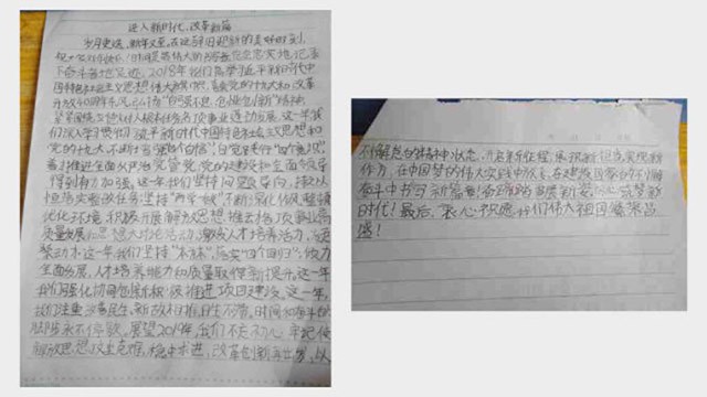 초등학교 학생이 필사한 ‘19차 전국 대표 대회 정신 학습’에 관련한 기사