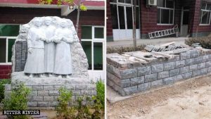 우 씨 일가의 성인을 기리기 위해 교인들이 세운 동상이 철거되었다