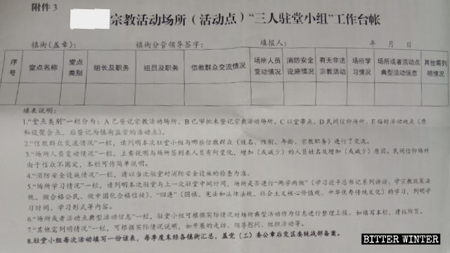 종교 장소 방문 후 ‘3인조 팀들’이 작성해야 하는 서식