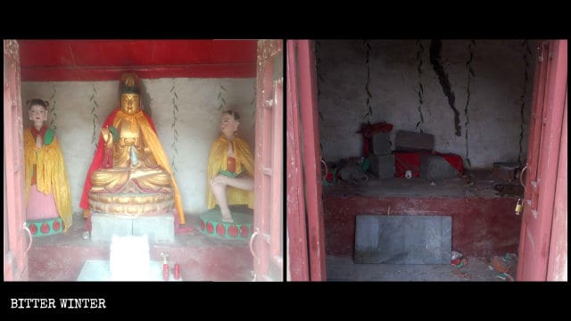 성천사(聖泉寺) 관음보살상의 철거 전후 모습