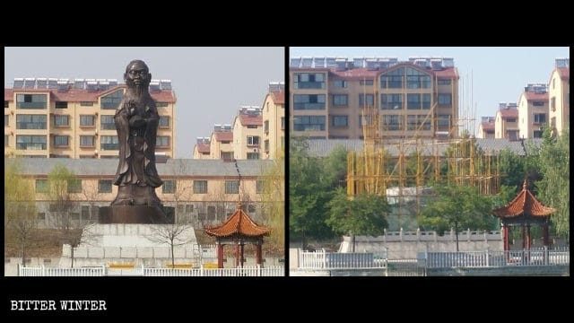 관음상의 몸에 공자의 머리를 한 잡종 불상이 철거되었다.