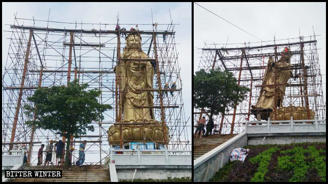 작업자들이 경국사(慶國寺) 관음상 주변에 비계를 쌓고 얼마 지나지 않아 관음상은 철거되었다.