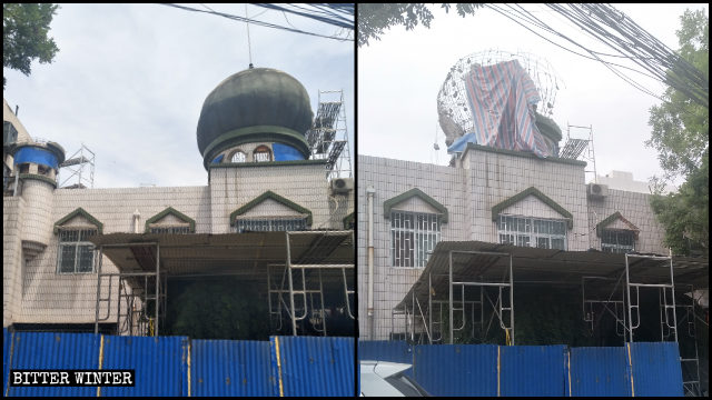 소수민족 체육대회 전, 두이저우촌에서 모스크의 돔이 강제로 철거되었다