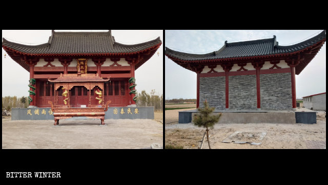 용왕전(龍王殿) 입구가 벽돌로 막히고 정면에 있던 향로는 철거된 모습