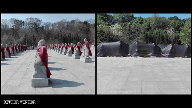 푸순(抚顺)시 선연사(善緣寺)의 500개 아라한상이 철거되기 전후의 모습