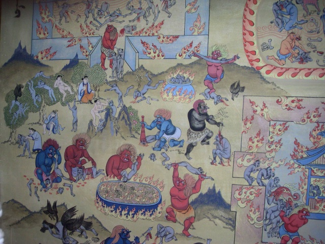 간단(Gandan) 사원에 있는, 불교식 지옥의 모습.