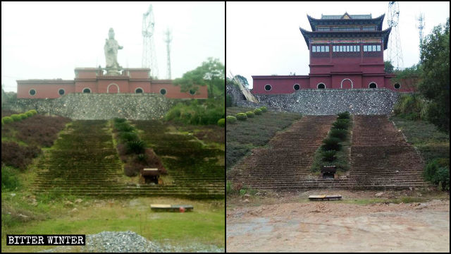 운봉사(雲峰寺)의 옥외 관음상이 전각으로 가려지기 전후 모습