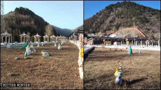 백운사의 옥외 불상들이 파괴되기 전후 모습