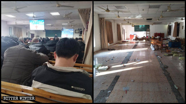 폐쇄되기 전후 항저우시의 한 지방교회 모습