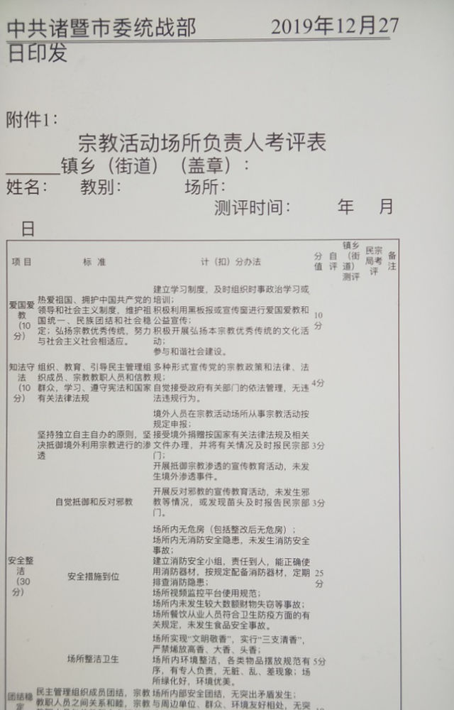 종교 장소 책임자 평가 양식