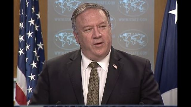 2020년 6월 10일, 종교 자유 보고서를 소개하는 미 국무부 장관 마이크 폼페이오(Mike Pompeo, 1963~)